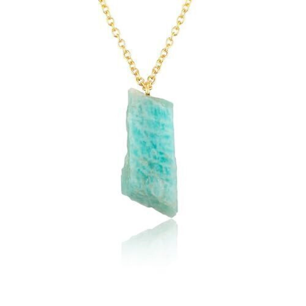 9432 Raw Amazonite Gemstone Necklace – Natural Crystal Pendant on 18K Gold